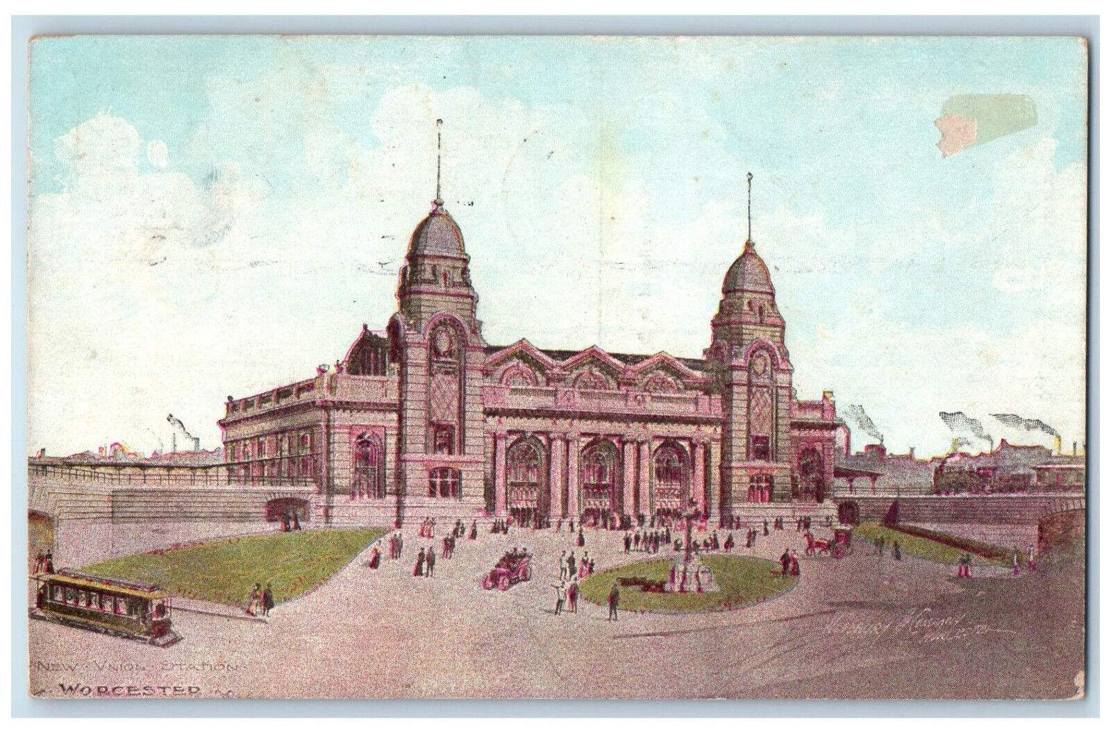 1909 New Union Station Worcester Massachusetts MA Antique Posted Postcard