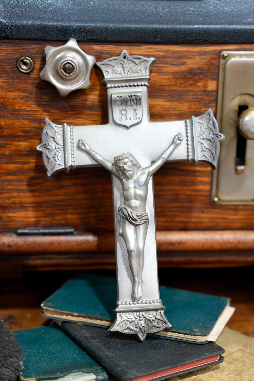Vintage Ornate Wall Crucifix INRI Metal Neo Gothic Religious Cross Antique