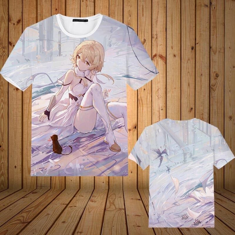Genshin Impact Anime Round Collar Short Sleeve Cosplay New Cute T-shirt Gift #6