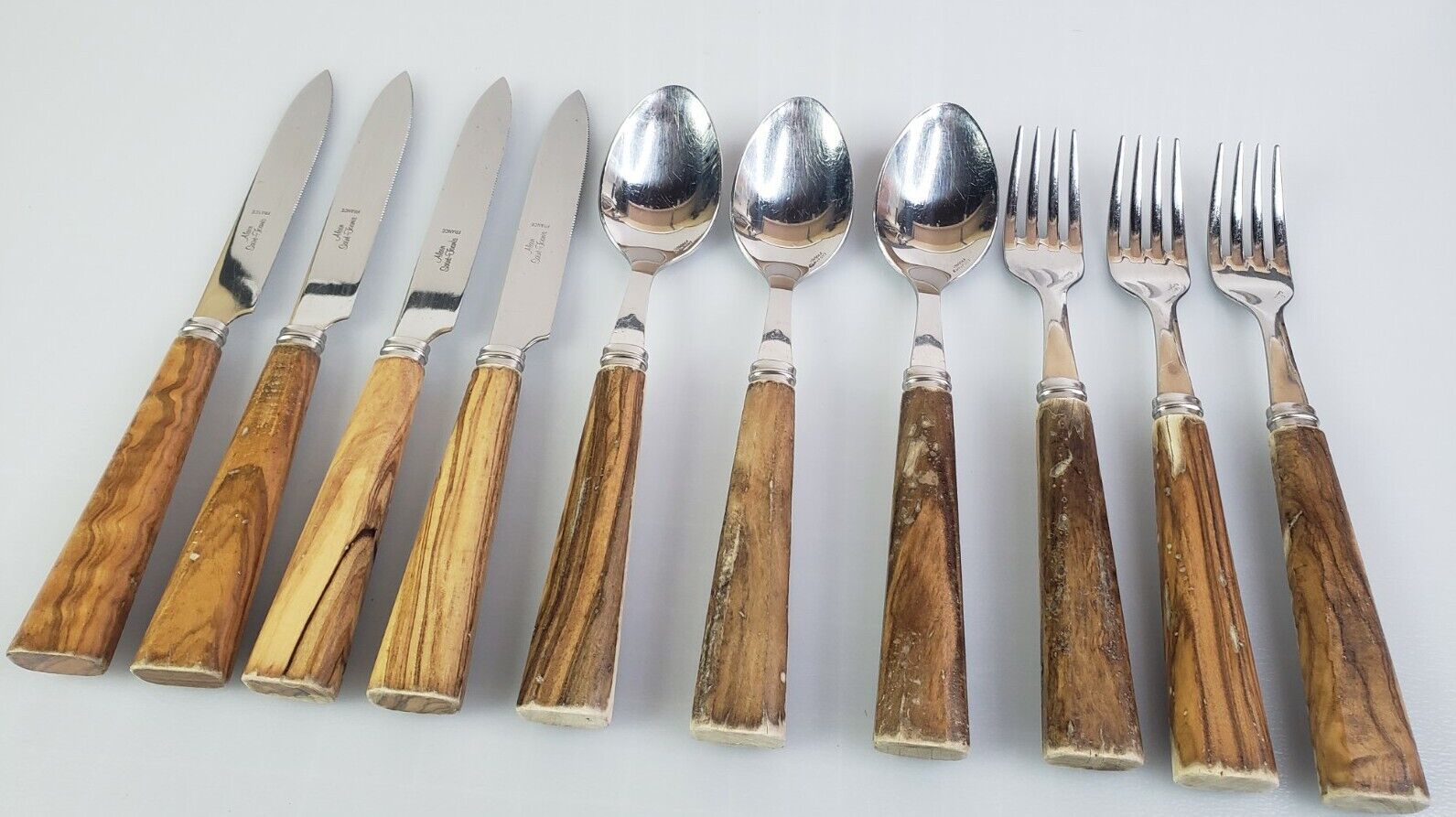 Lot 10x Pcs Alain Saint-Joanis Zen Olive Wood Handled Flatware Knife Spoon Fork