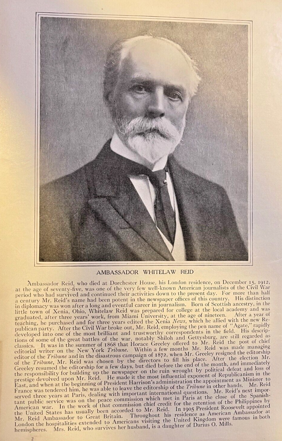 1913 Vintage Magazine Illustration Ambassador Whitelaw Reid