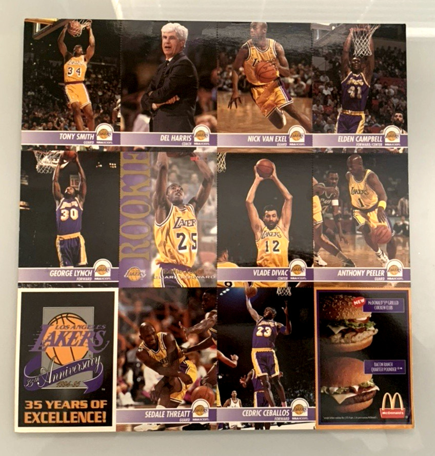 RARE 1994-95 NBA Skybox McDonalds L A Lakers 35th Season Uncut 10 Card Sheet VG+