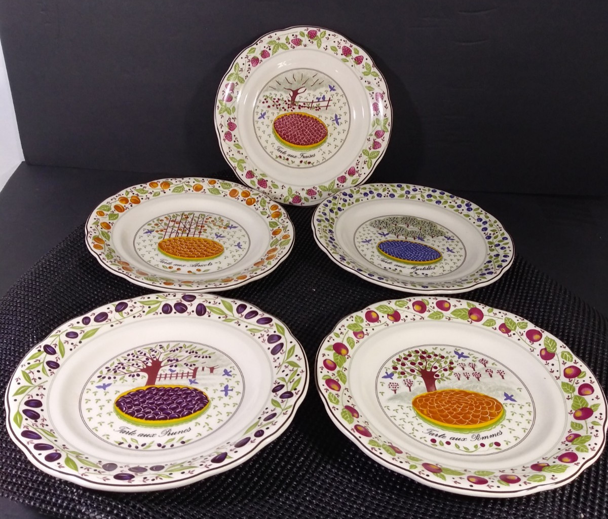 Vtg Gien France Les Tartes Fruits Canapé Cocktail Side Plates  Set of 5