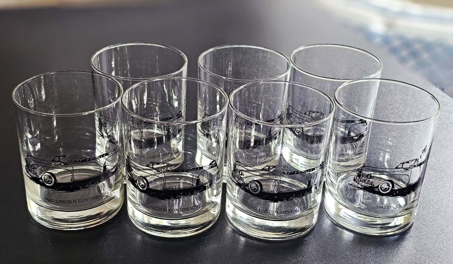 1942 Lincoln Continental Glass Tumblers Set w/ Lincoln Continental Car Graphic