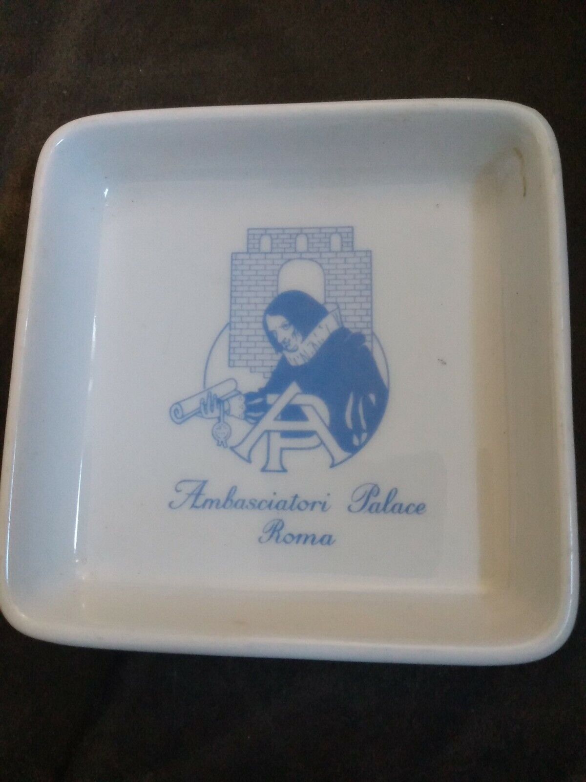 Vintage Souvenir Ceramic Ashtray From Ambasciatori Palace Roma