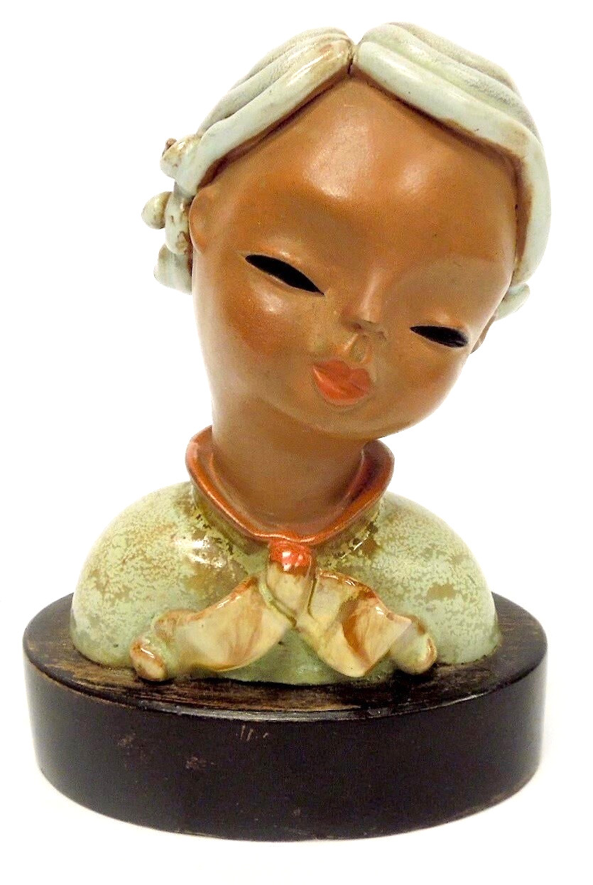 Antique GOLDSCHEIDER Wien Austria Art Deco H/P Glazed Terracotta Asian Girl Bust