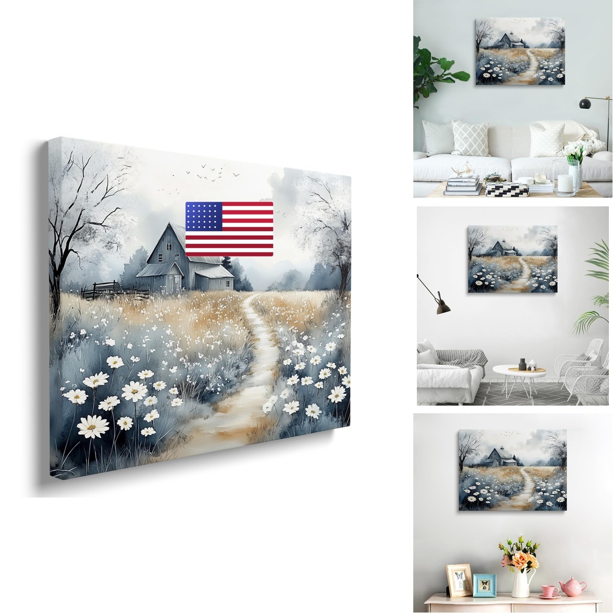 XKK Framed Vintage Print French Country Farmhouse Floral Nature Picture Wall