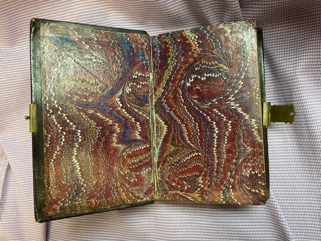 Antique 1873 Personal Bible Marbled End Papers Brass Clasp Presbyterian DS02