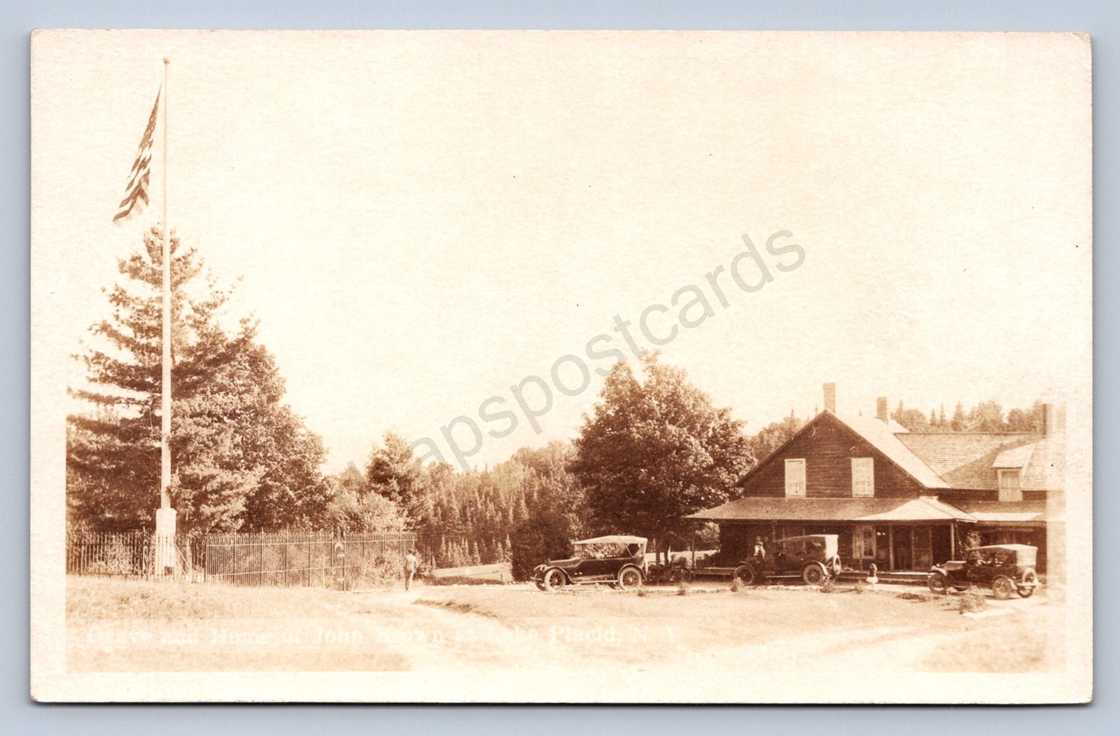 K7/ Lake Placid New York RPPC Postcard c1910 Automobile Jogn Brown Home 336