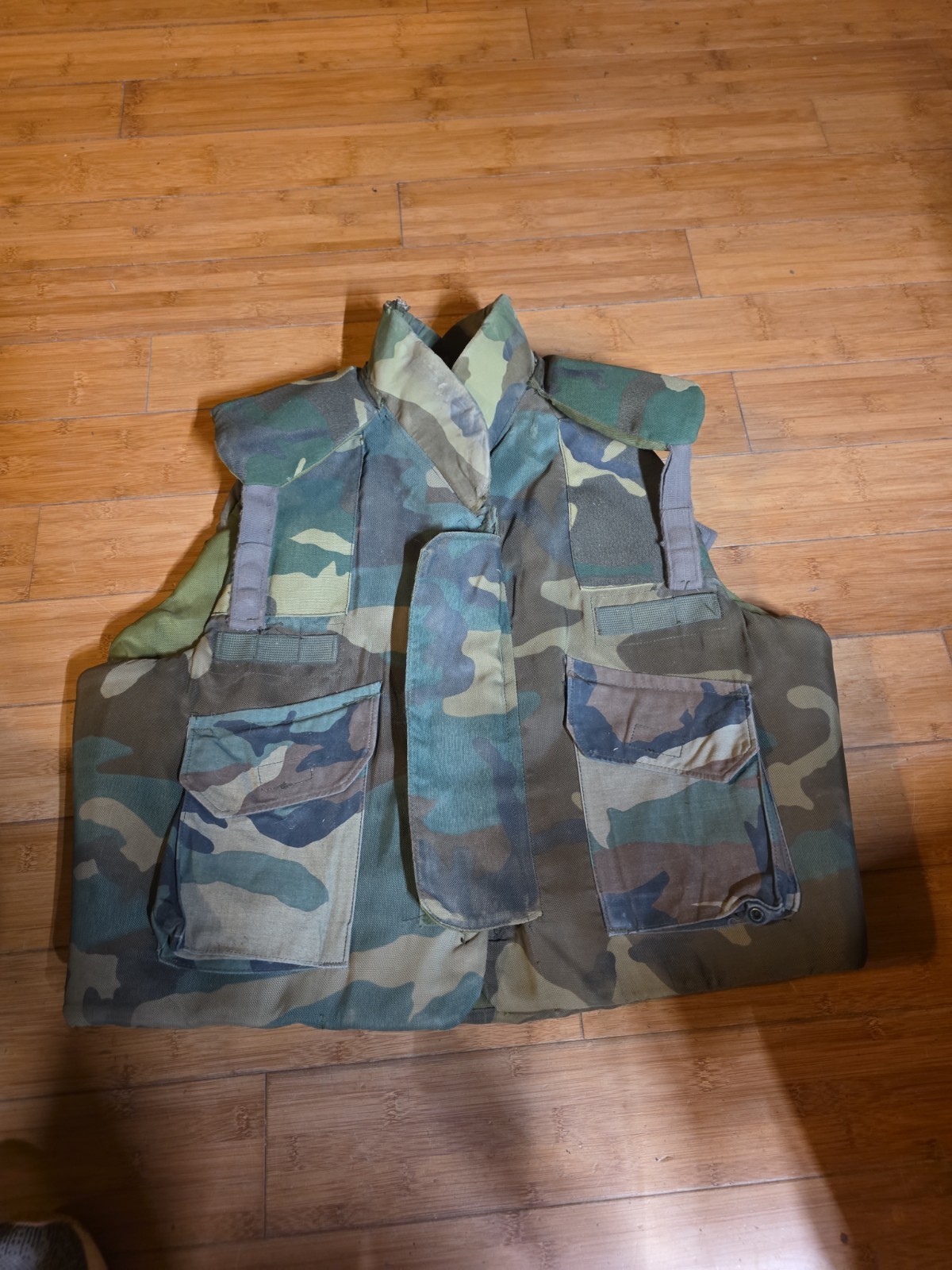 Vintage 1991 US Army USGI Woodland Camo Fragmentation Flak Vest LARGE PASGT