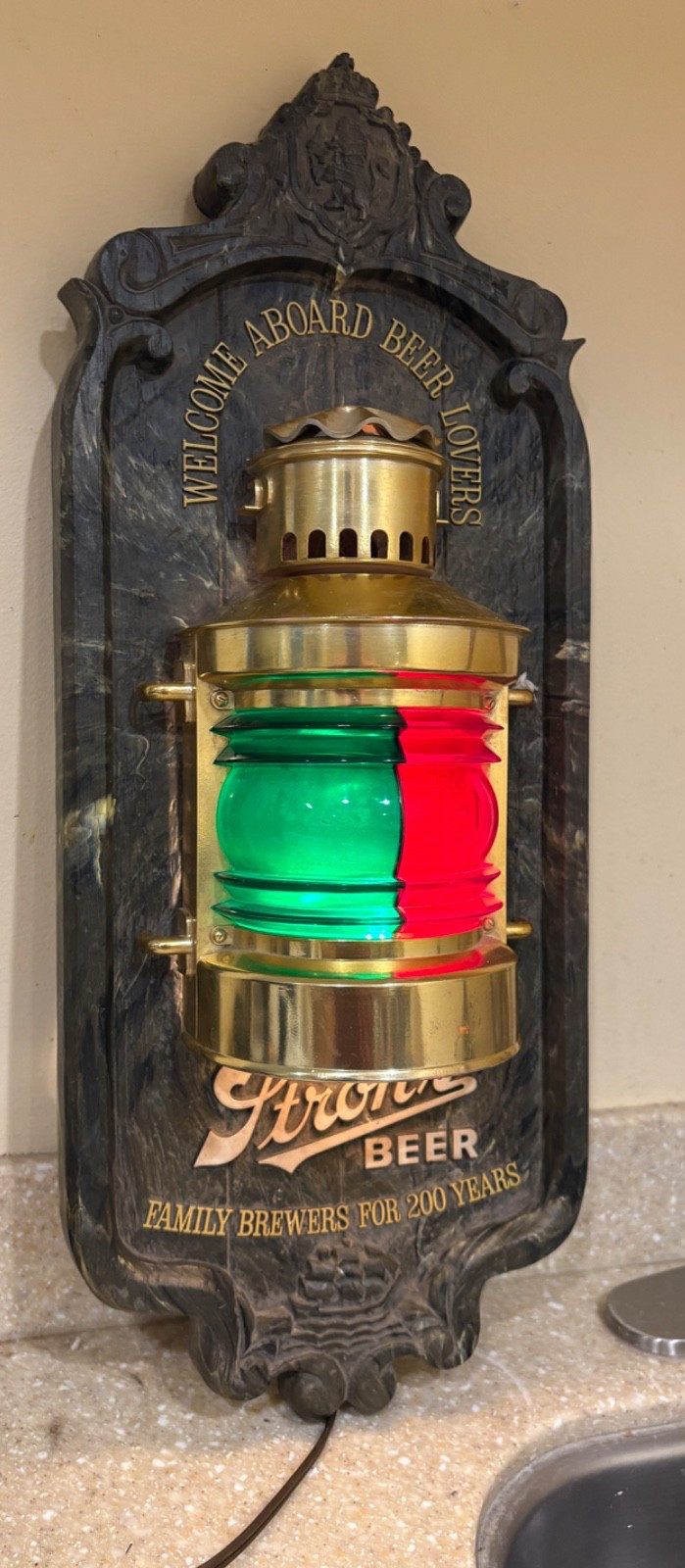 Vintage Stroh’s Nautical Lantern Light Bar Sign WELCOME ABOARD BEER LOVERS WORKS