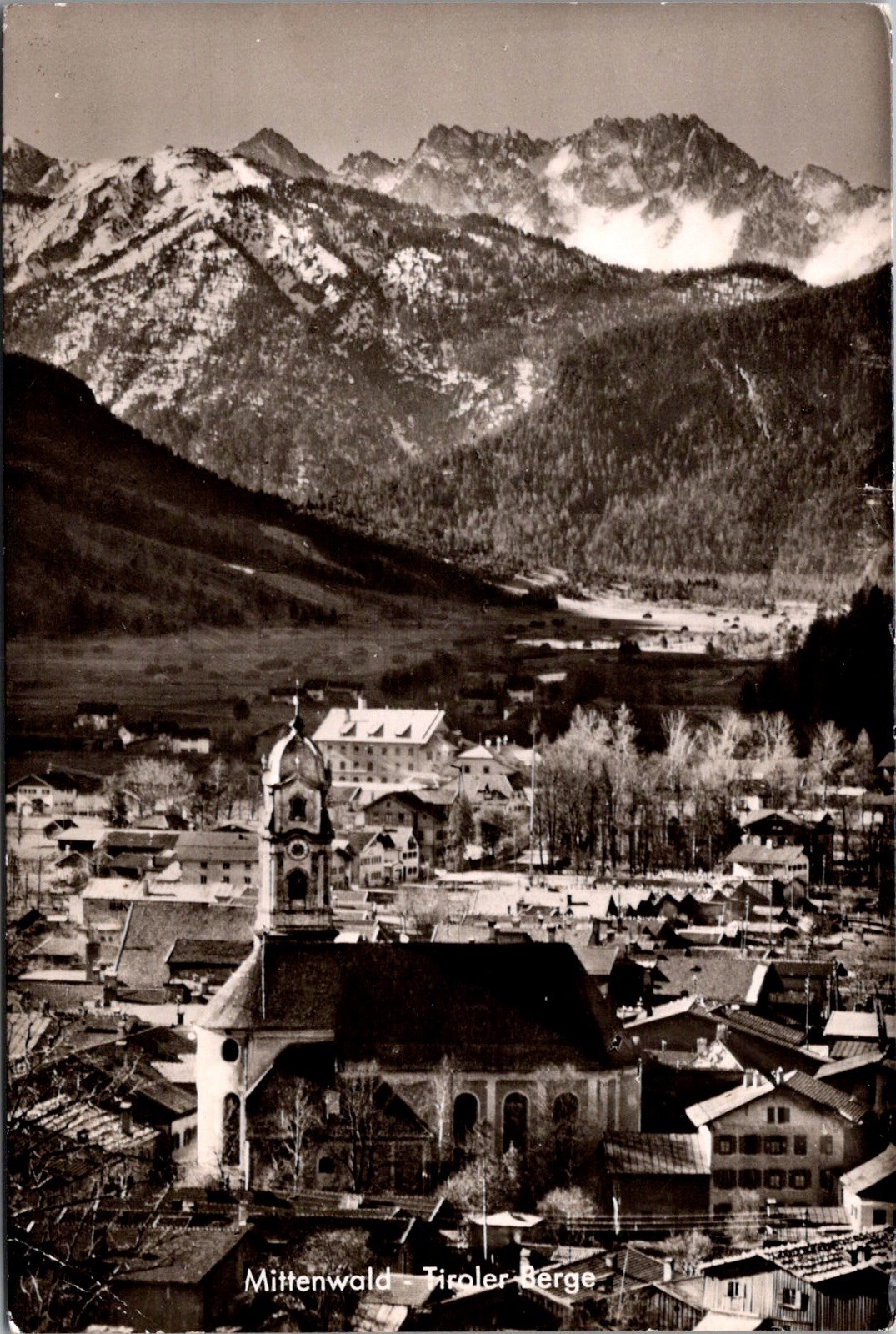 Mittenwald Germany Village View Church Mountain Stamp Real Photo RPPC Postcard