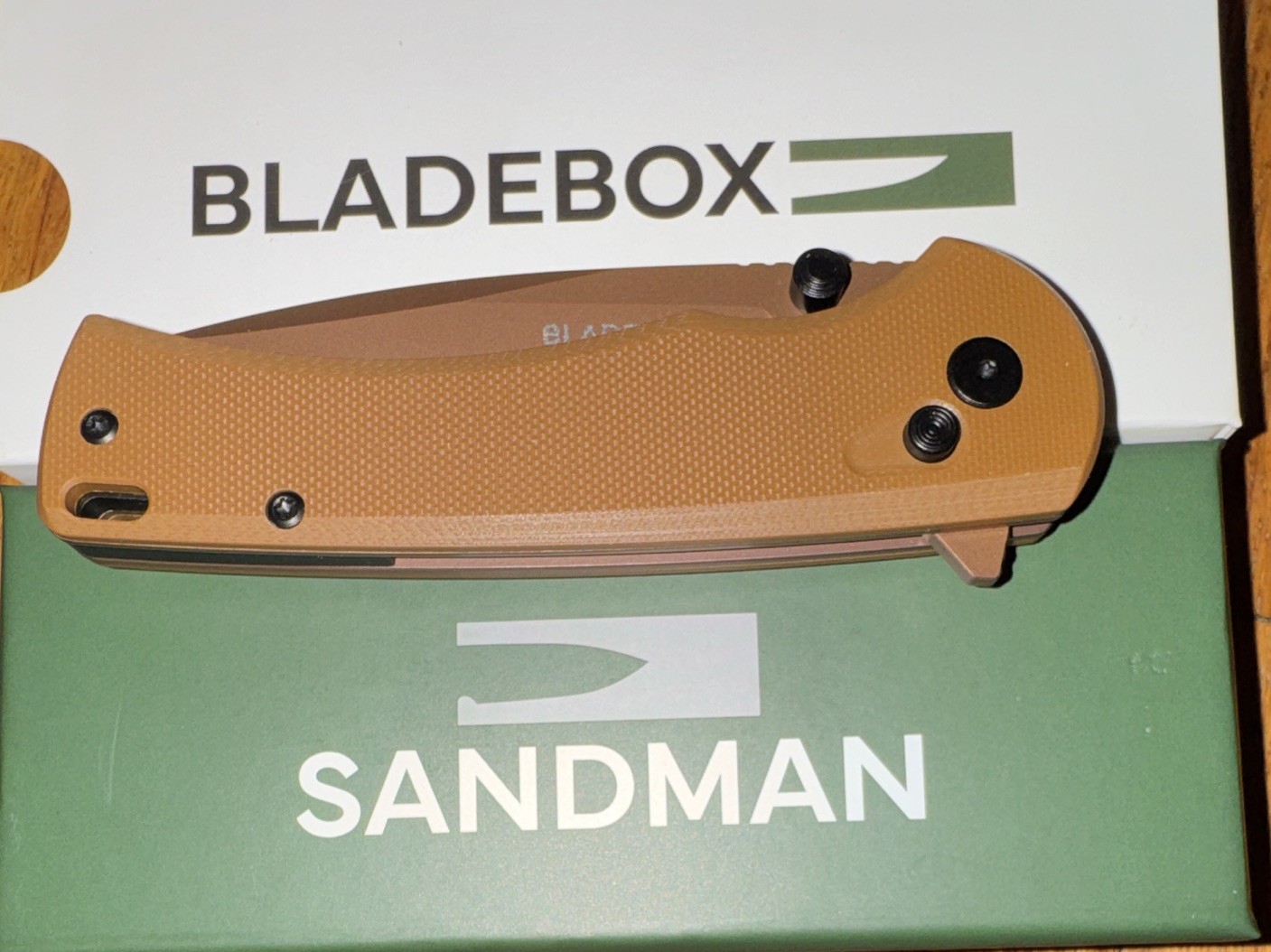 Bladebox Sandman D2 Steel Drop Point Plain Edge G10 Tan Pocketknife Clip