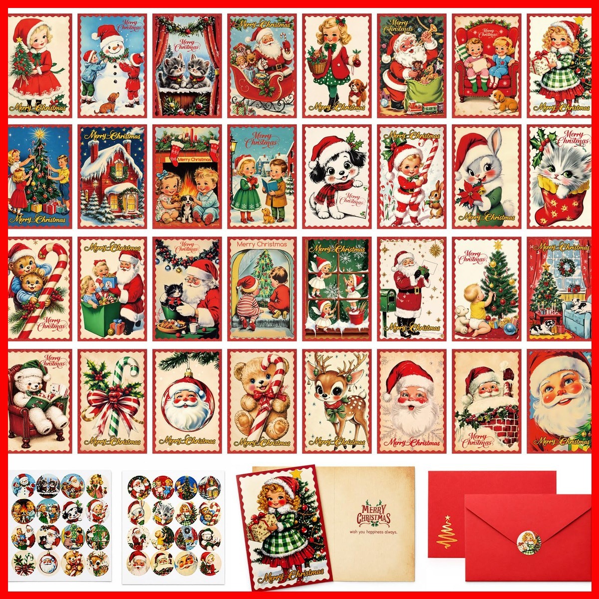 Tlenpo 32 Vintage Christmas Cards, Christmas Cards Envelopes Stickers Tlenpo 32 Vintage Christmas Cards, Christmas Cards Envelopes Stickers