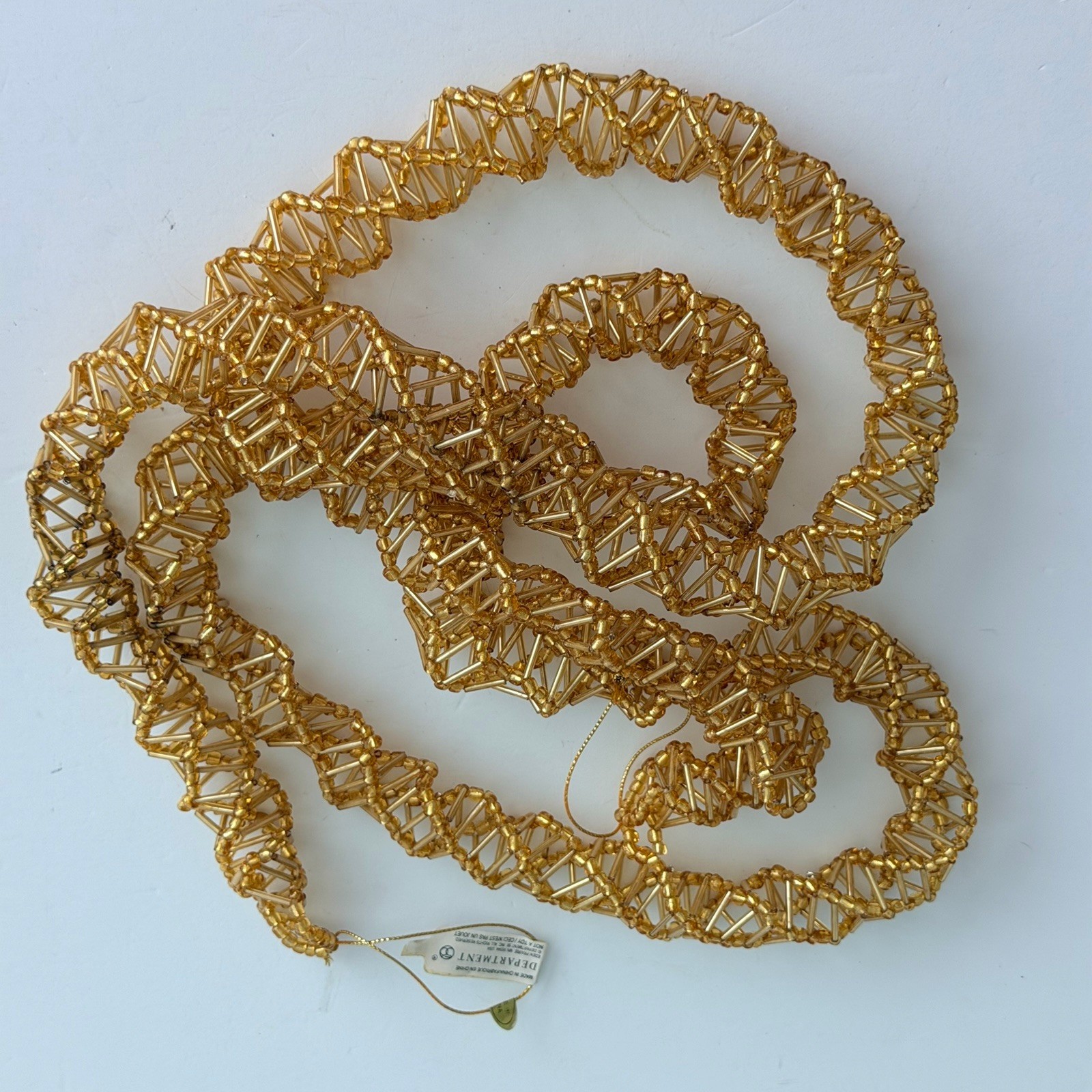 Vintage Dept 56 Gold Bugle Beaded Christmas Tree Garland Draping Trim 64” New