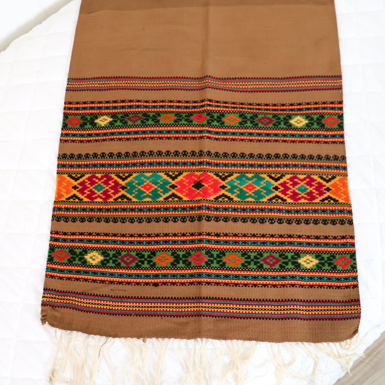 Vintage Handwoven Rug 23x33 Fringe Oaxaca Zapotec Mexico Design Vibrant