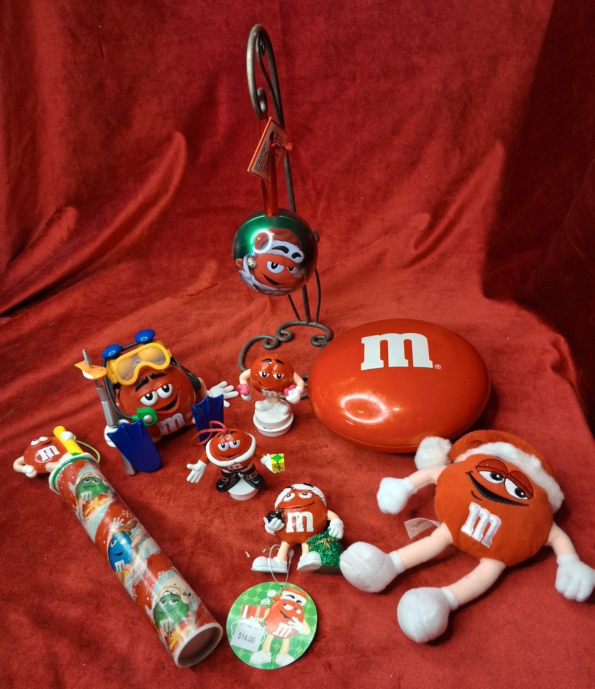 Vintage M&Ms Red Character Lot  of 8 Collectibles Plush Scuba Candy Tube Tin