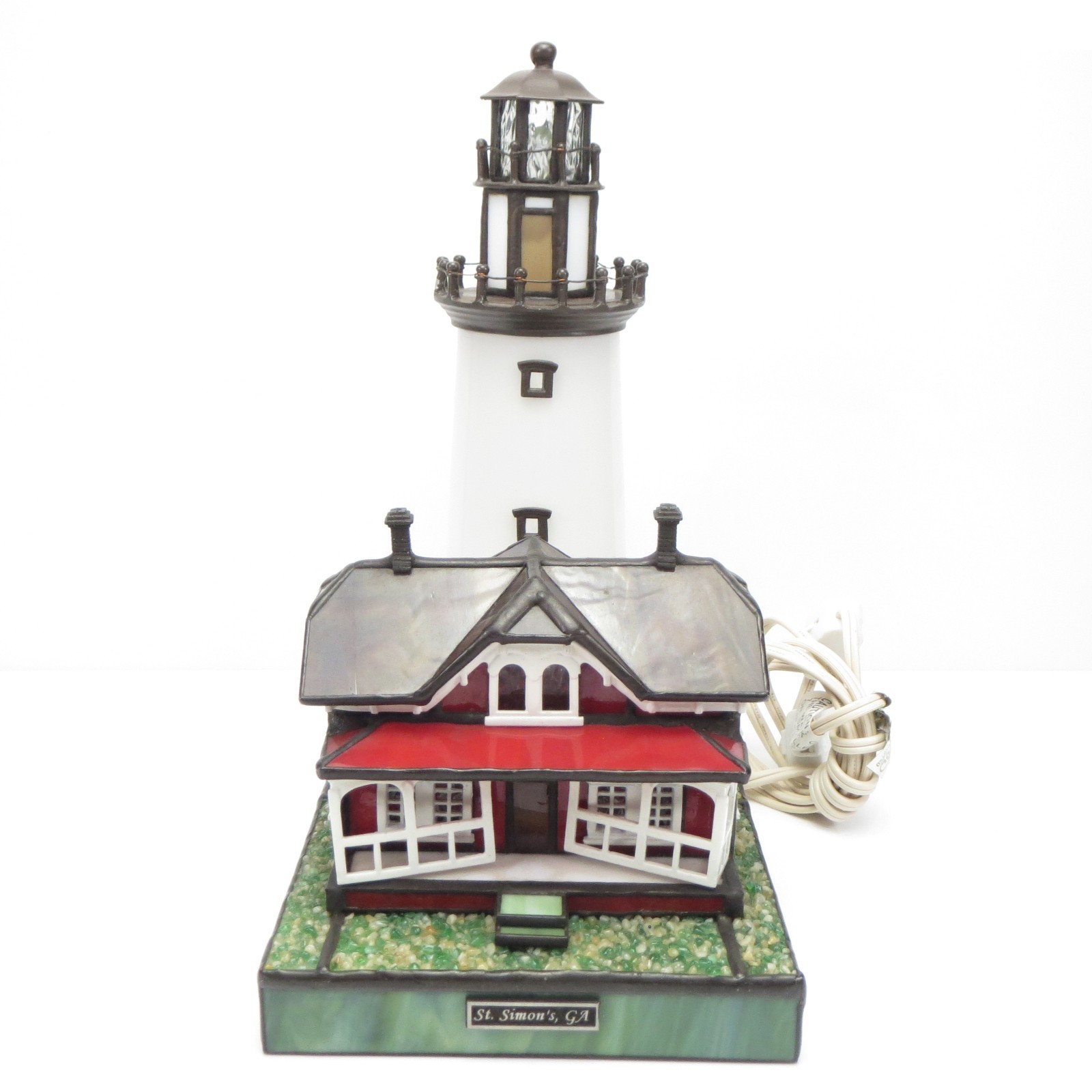 St. Simon\'s, GA Lighthouse Forma Vitrum Stained Glass Lamp 1995 Bill Job