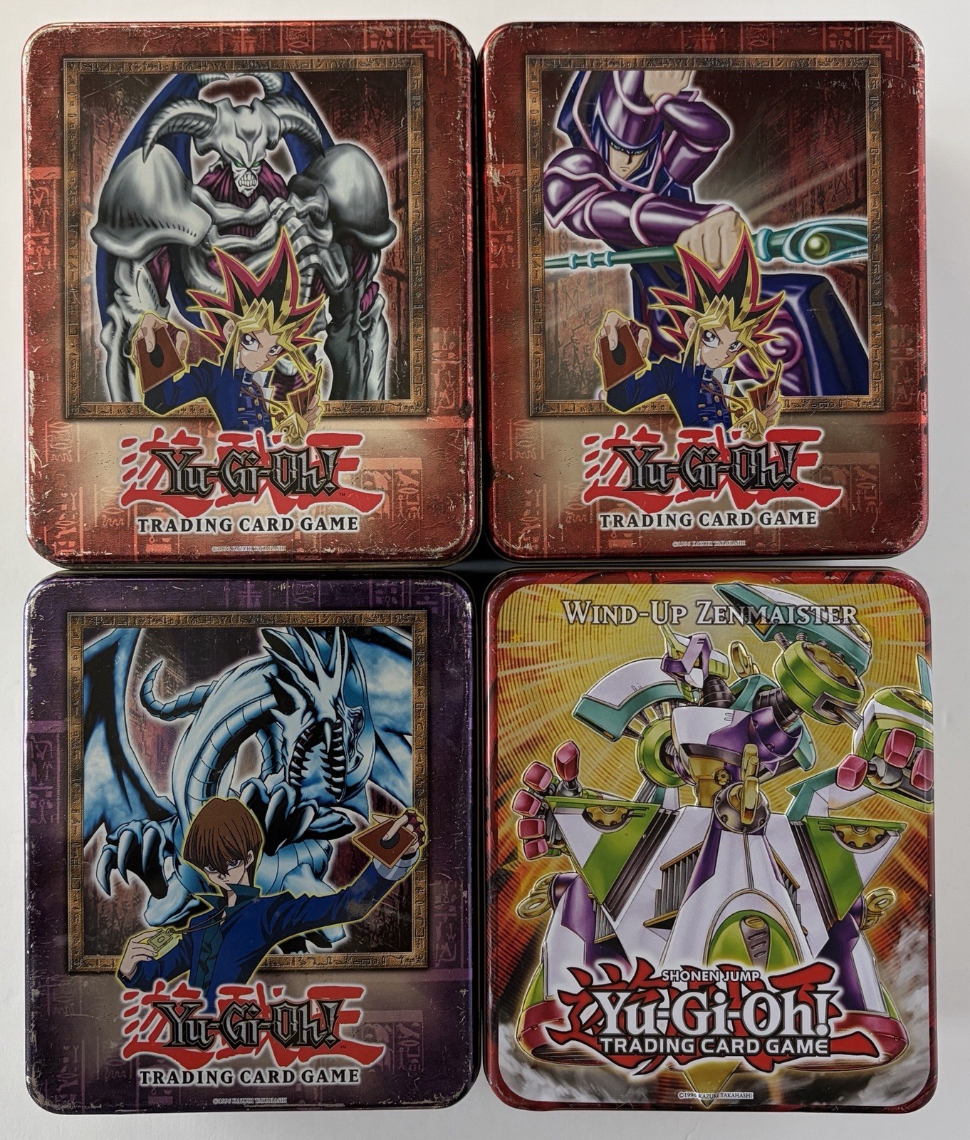 Mixed Lot of 4 Yu-Gi-Oh Empty Tin Boxes NO CARDS Kaiba, Yugi, Wind-Up ZenMaister