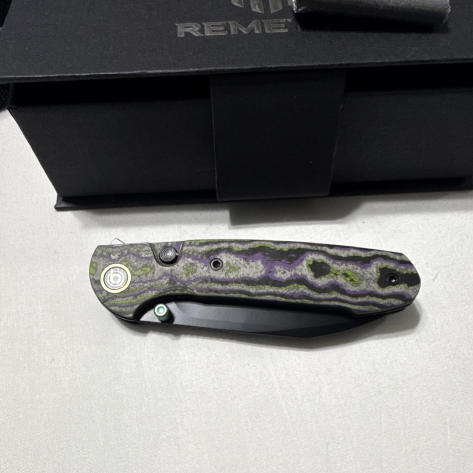 Remette Bam Bam Folding Pocketknife 14C28N Drop Point Blade Black Green Purple