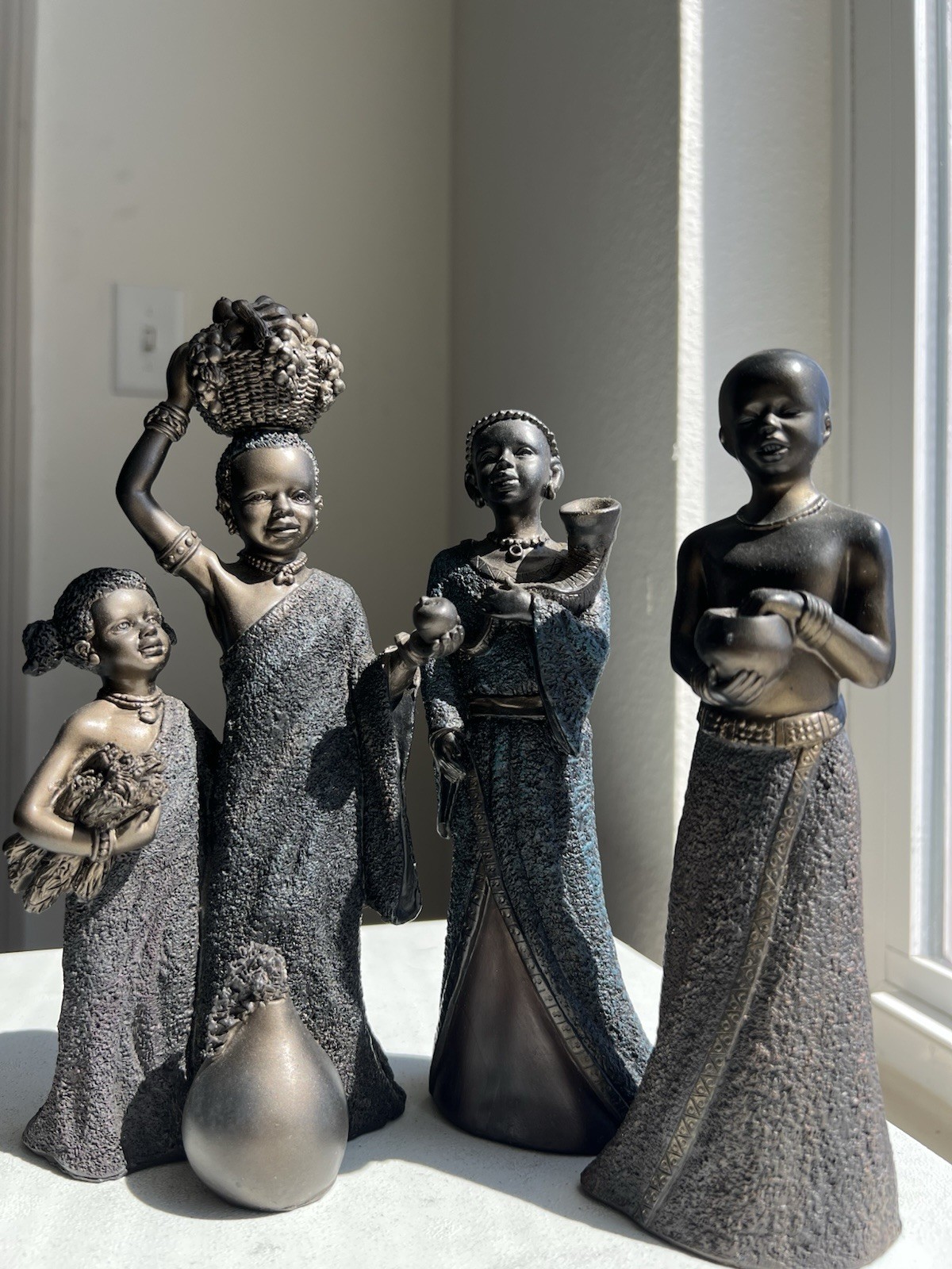 Set of 3 African Women  Figurines Painted