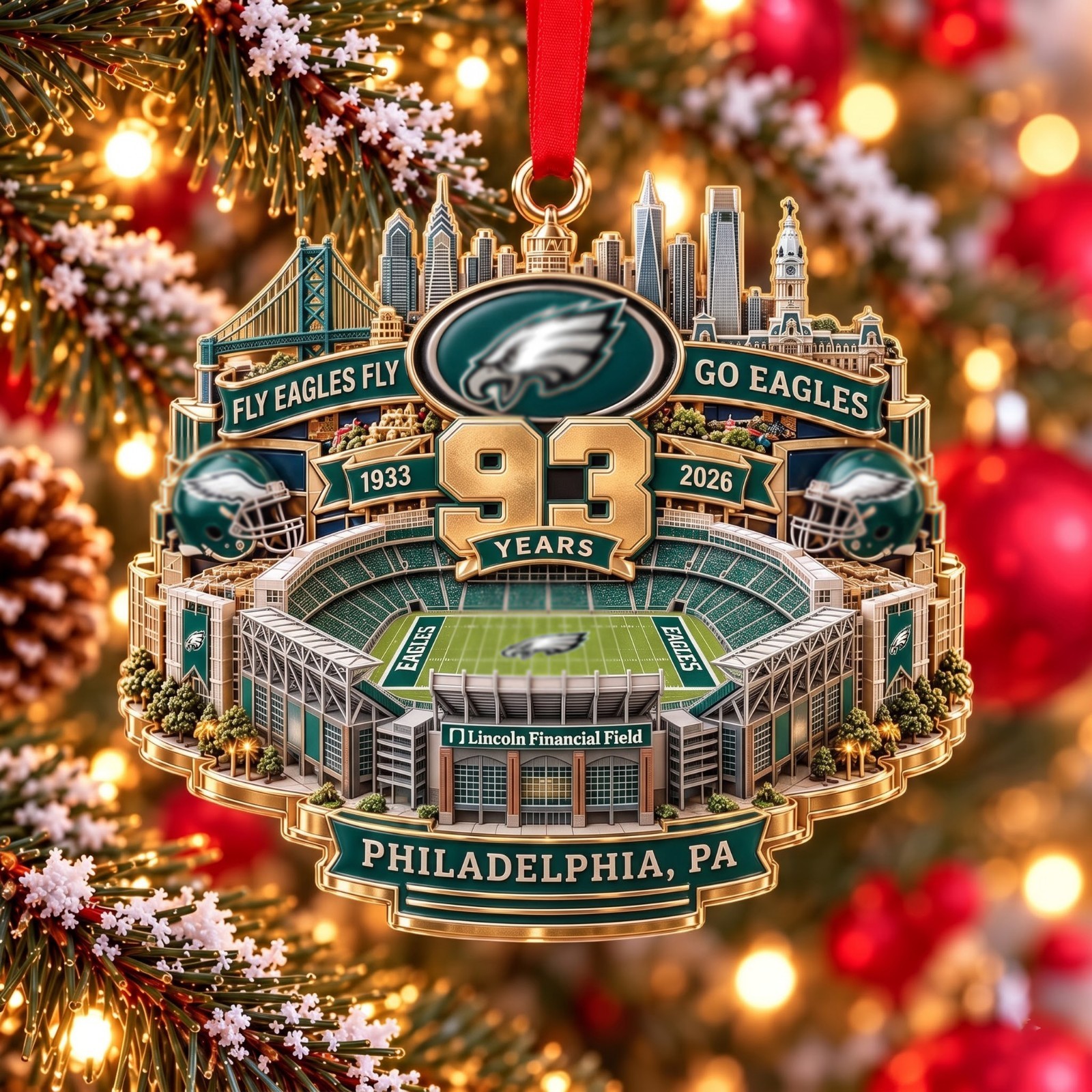 Philadelphia Eagles 93 Years 1933-2026 Christmas Ornament Football Fan Gift Philadelphia Eagles 93 Years 1933-2026 Christmas Ornament Football Fan Gift