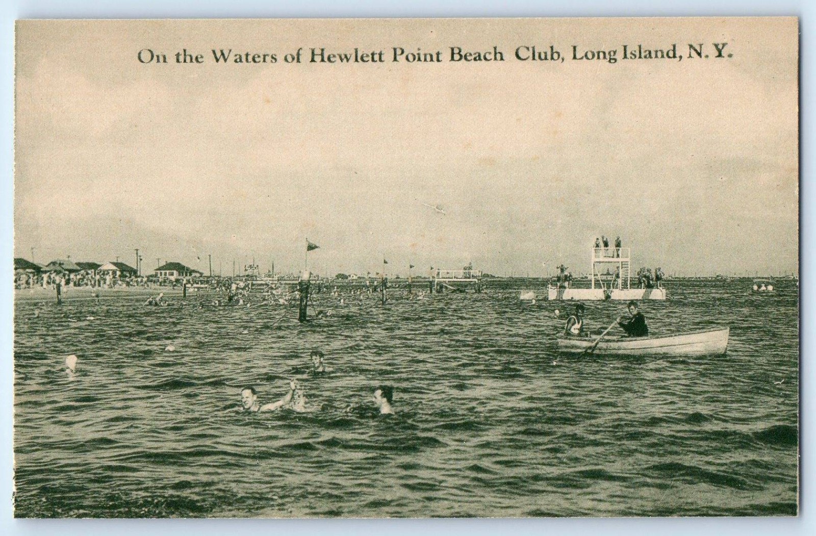 On The Waters Of Hewlett Point Beach Club LI NY East Rockaway NY Postcard