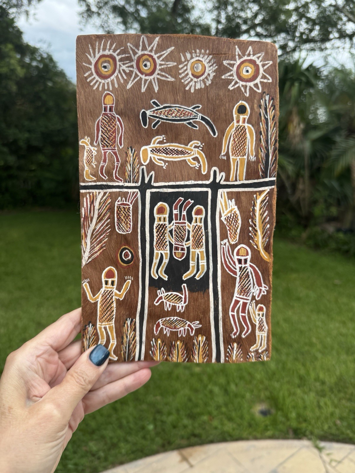 Vintage Australian Aboriginal Art Bark Painting “Jinang Tribe”Jesus Mary Joseph