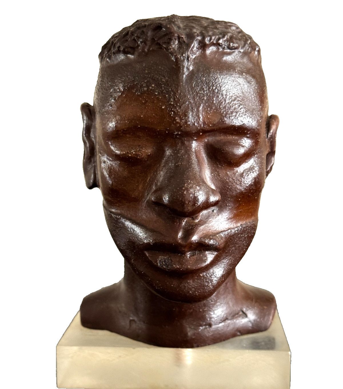 Vintage Studio Art Pottery African Art Male Bust Figurine on Modern Base