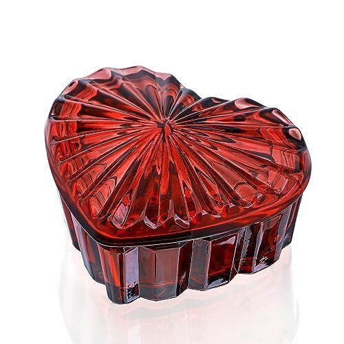 Crystal Glass Heart-Shaped Jewelry BoxCandy Box with LidWomens Covered Ear