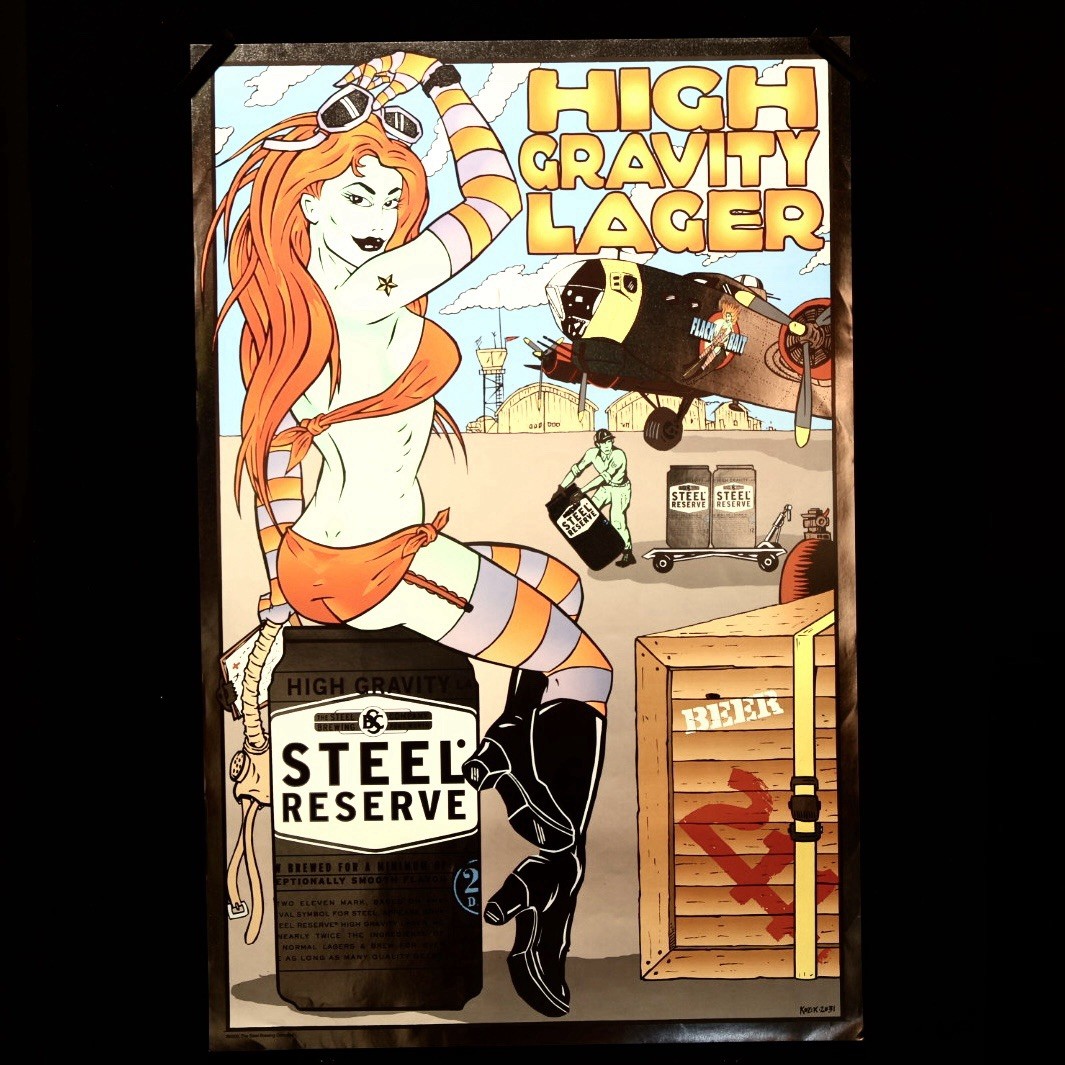 Steel Reserve — Frank Kozik — 2031 — Giant Beer Label — Chrome Foil 21.5 X 33.5