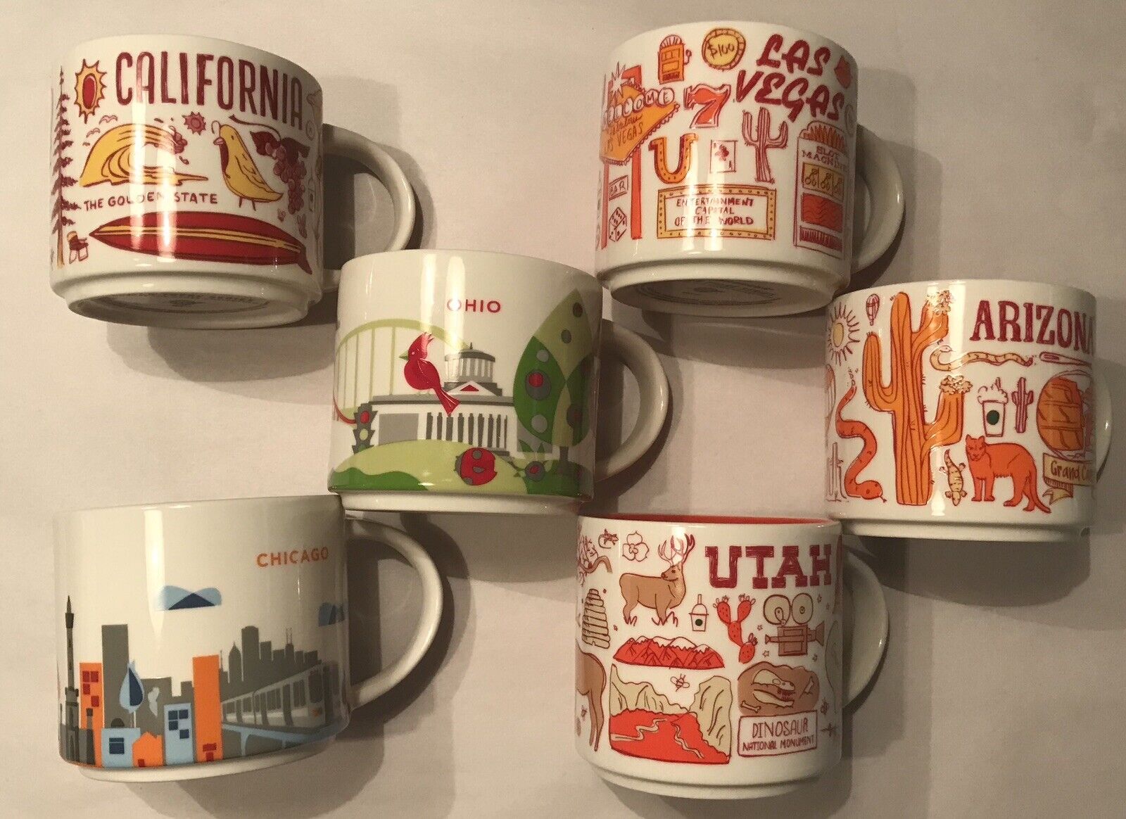 LOT 6 Starbucks Coffee Mugs - You Are Here/Been There AZ CA UT OH Vegas Chicago