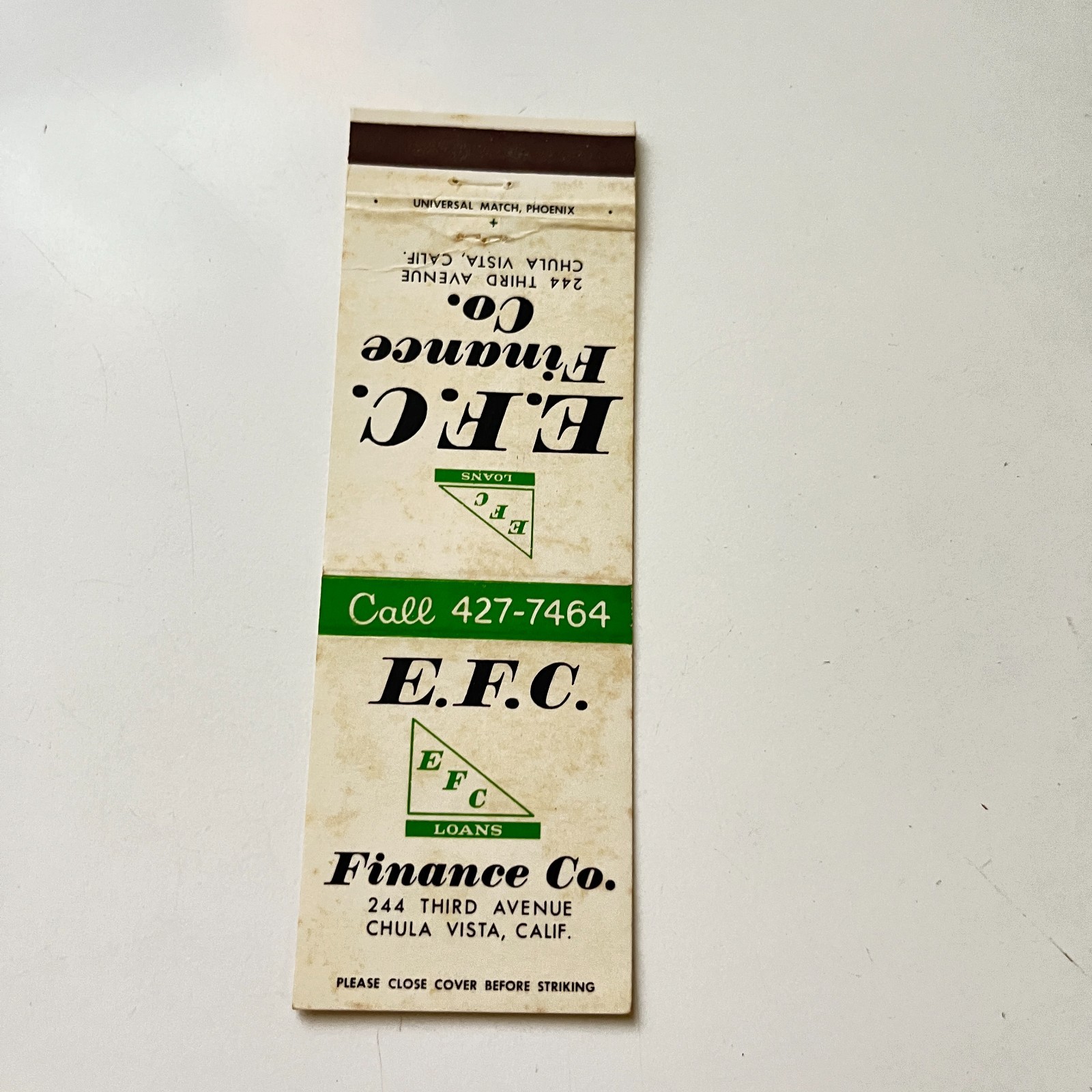 EFC Finance Co 244 Third Ave Chula Vista CA Vintage Matchbook Cover 4MB102-6