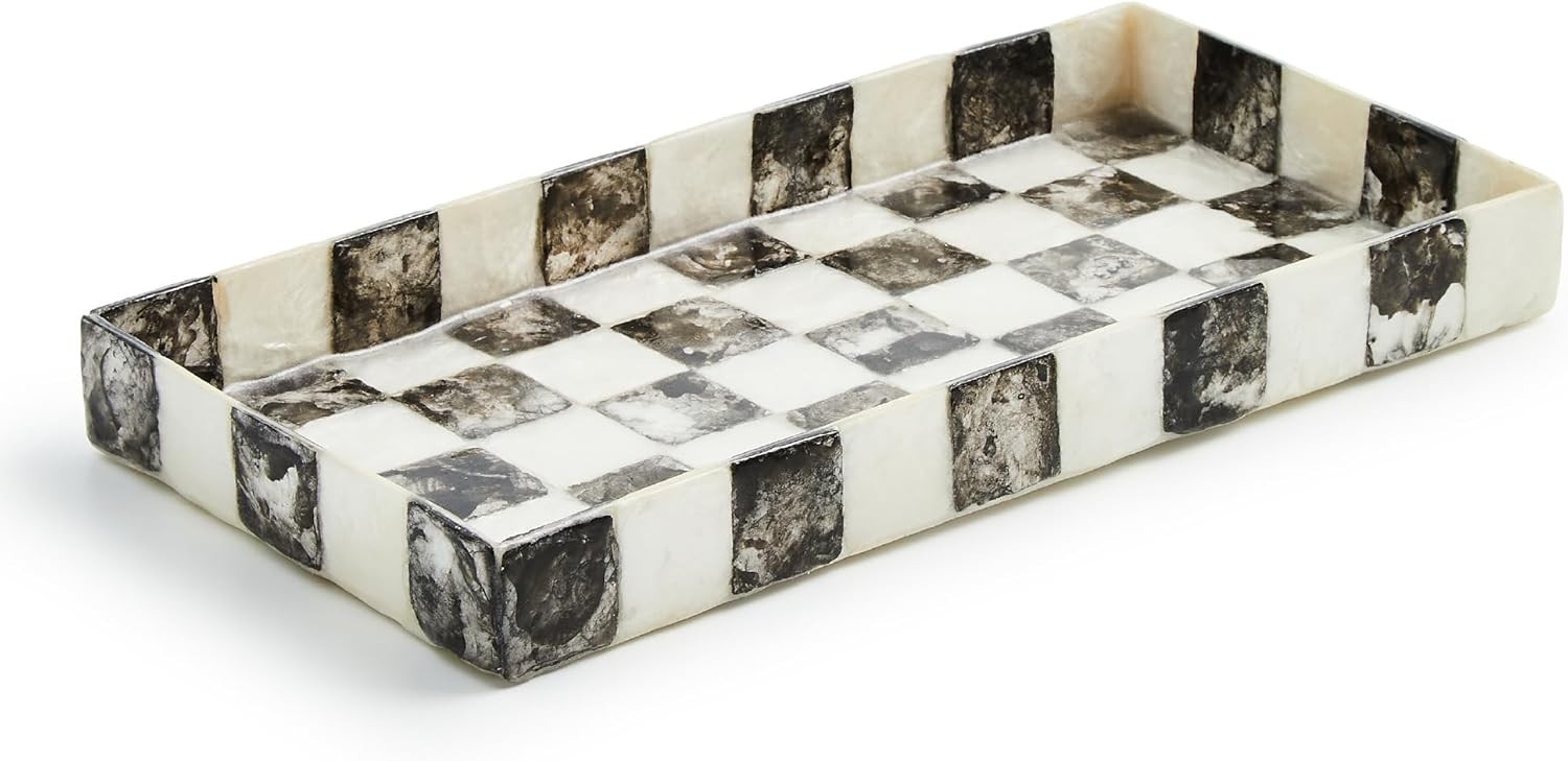 MACKENZIE-CHILDS Capiz Vanity Tray, Rectangular Tray Decor, Black Courtly Check MACKENZIE-CHILDS Capiz Vanity Tray, Rectangular Tray Decor, Black Courtly Check