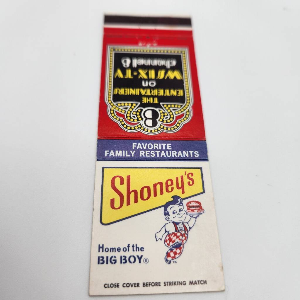Vintage Matchcover Shoneys Restaurant Big Boy WSIX TV Channel 6 Nashville Tennes