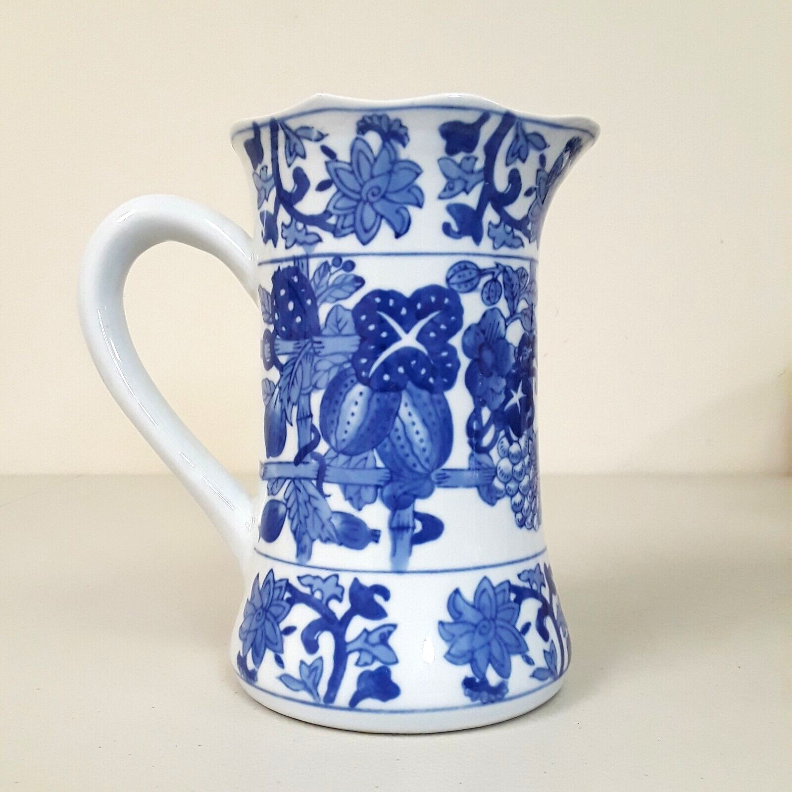 Blue & White Chinese Asian Pitcher Farmhouse Decor Porcelain Chinoiserie