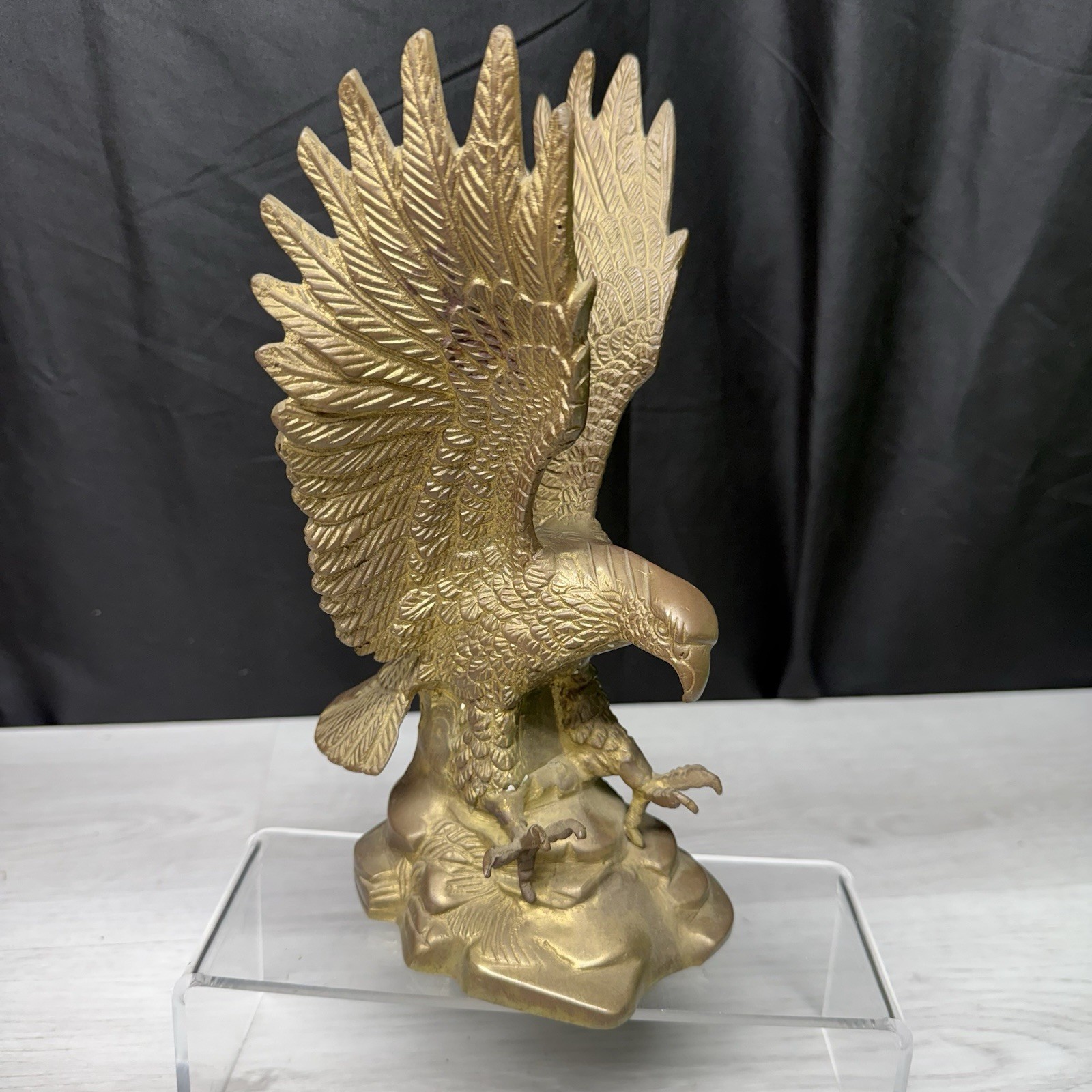 Vintage Brass American Flying Eagle Talons Out Large Tabletop Decor Statue 10”