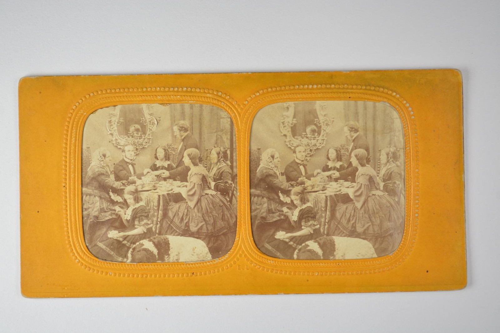 Family Group Tea Table Dog Victorian Interior EL Tissue Stereoview