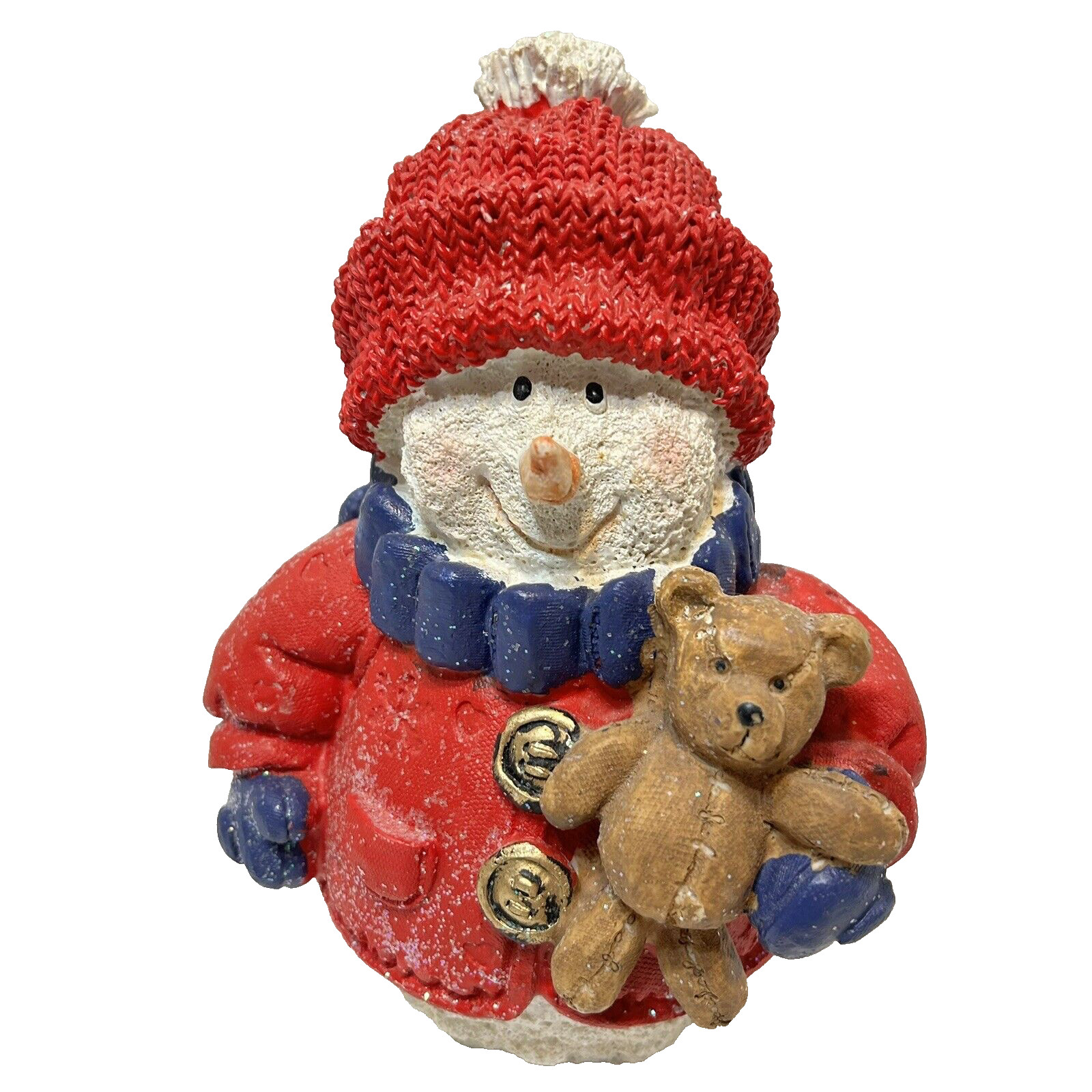 Vintage Heavy Resin Christmas Glitter Snowman with Bear Decoration 8\