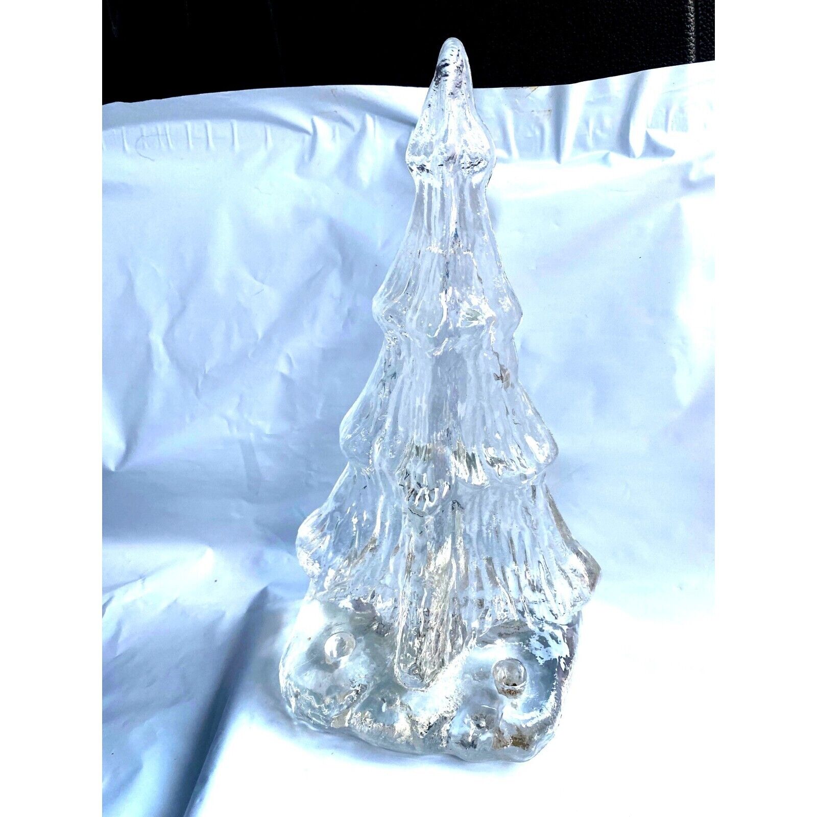 Vintage Solid Glass Christmas Tree Candle Holder Clear 9.25\