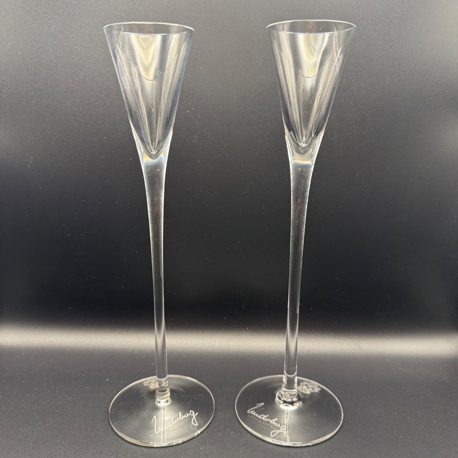 Original Underberg 2 Long Stem Glasses Rare etched Seal & Signature - NEW