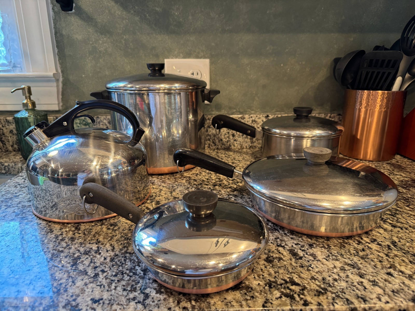 9p Vintage Revere Ware Cookware Lot Stockpot Saucepan Skillets Kettle WITH LIDS