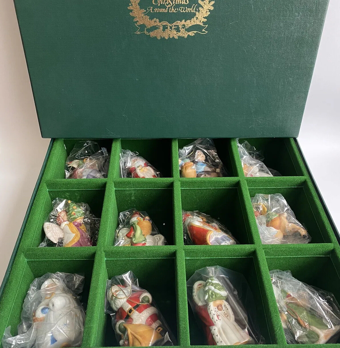 Vintage Franklin Mint Faces of Christmas Around World Ornaments Box of 12