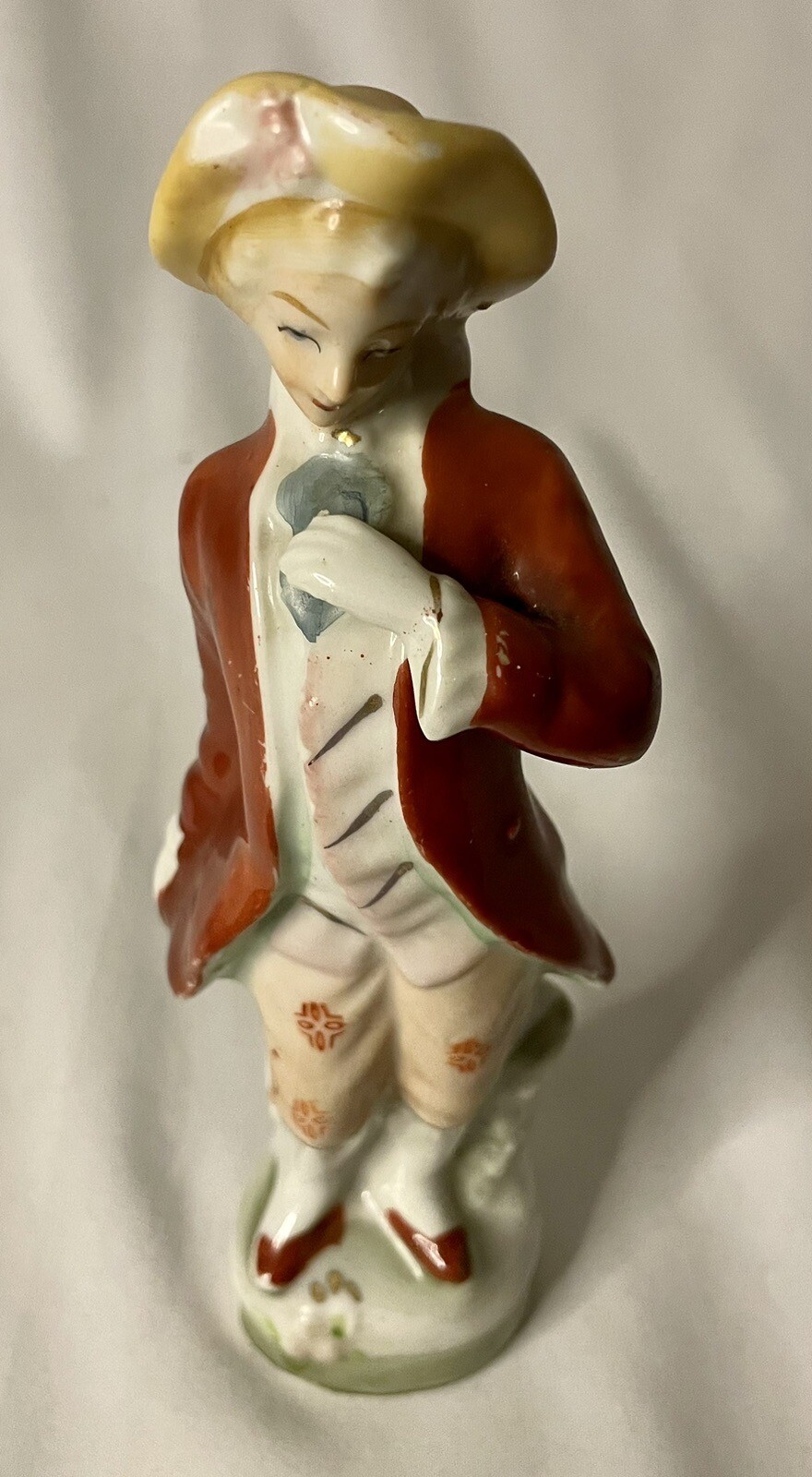 Vintage Colonial Gentlemen Porcelain Figurine, with Hat and Flowers - Japan Made