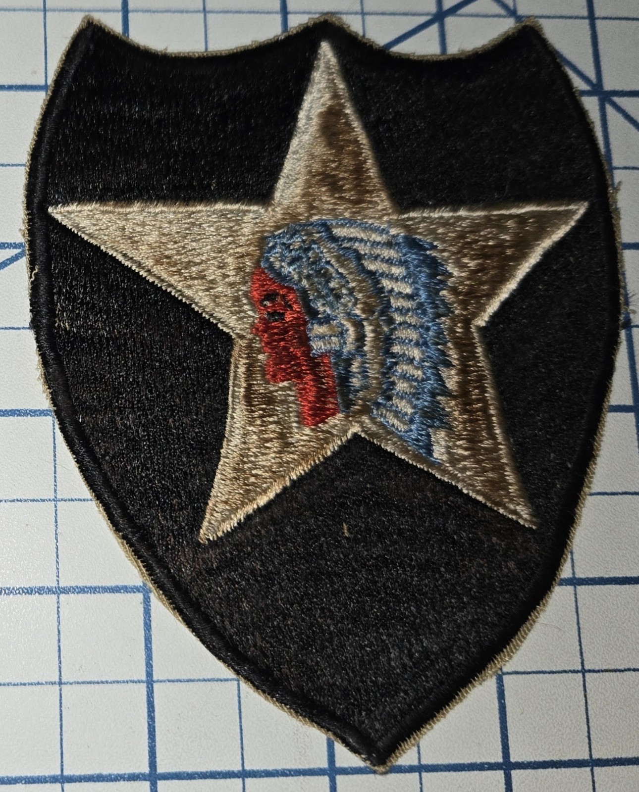 Large WW2 INDIAN HEAD 2nd Infantry Division US Army WWII Cloth Patch Div