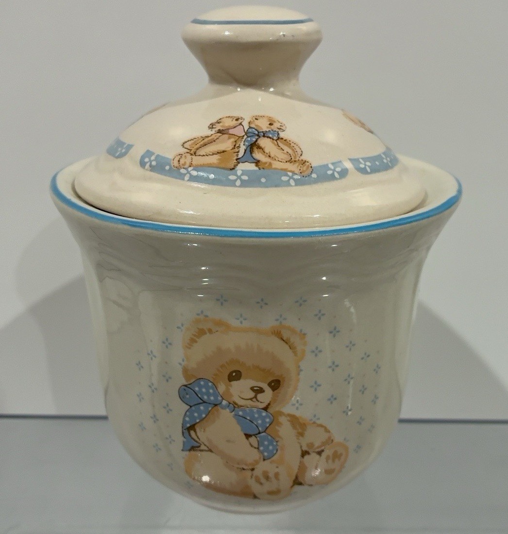 VTG  Tienshan Country Theodore Teddy Bear Sugar Canister Jar Lid 5.5” Small Chip