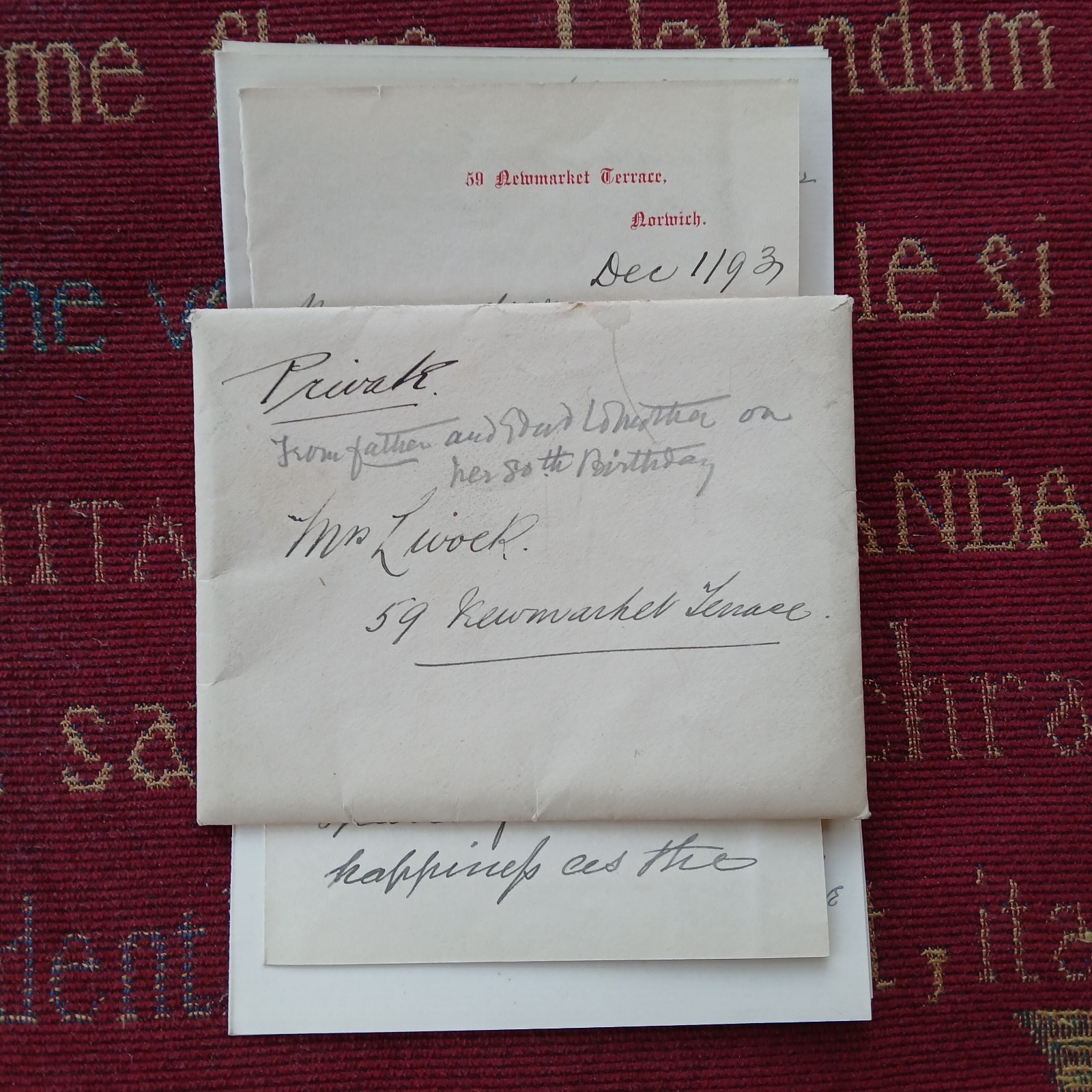 ​Antique 1892-1893 Livock Family Birthday Letters Norwich Ephemera Gage Livock