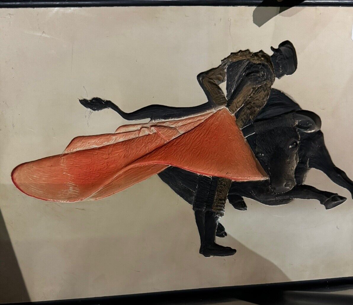 Vintage Bull Fighter Carving / Painting on wood, very cool 