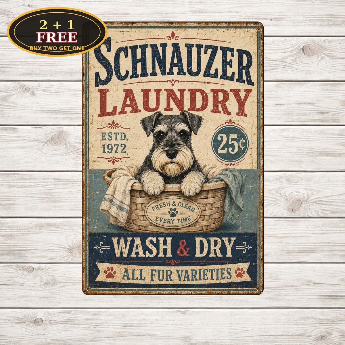 Schnauzer Laundry and Bathroom Wash Your Paws Pet Metal Tin Sign