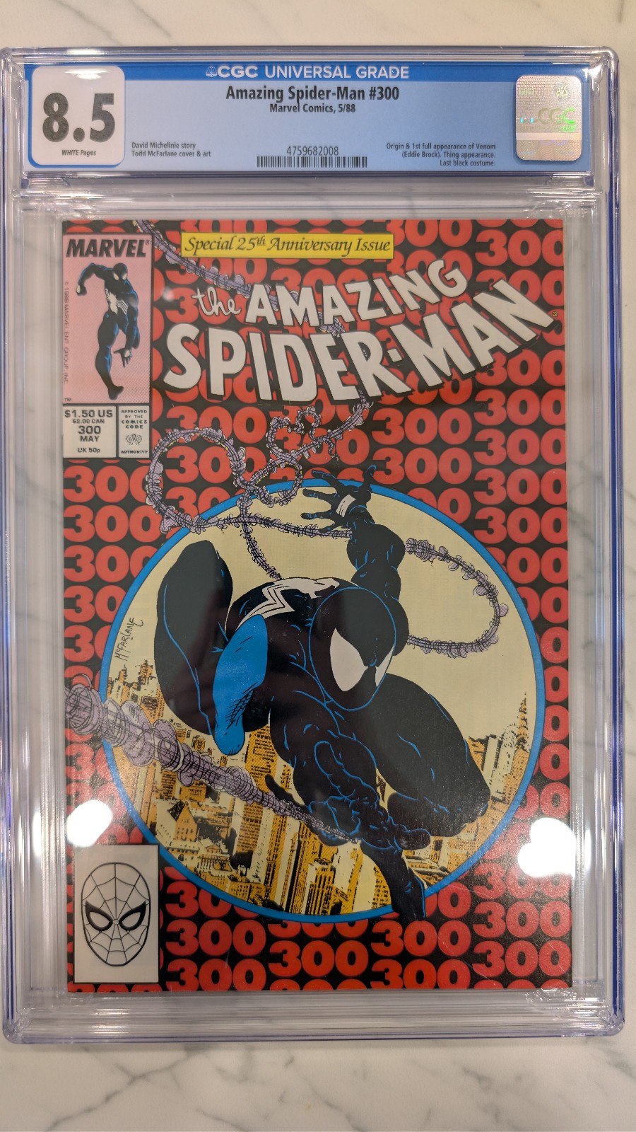The Amazing Spider-Man 300 CGC 8.5 First Venom Todd McFarlane 1988 White Pages
